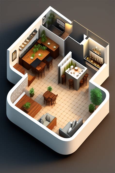 Lexica - A 3d Floorplan of a cafe interior rendered like a game