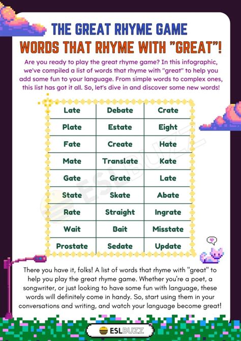 Words that Rhyme with Great in the English Language - ESLBUZZ