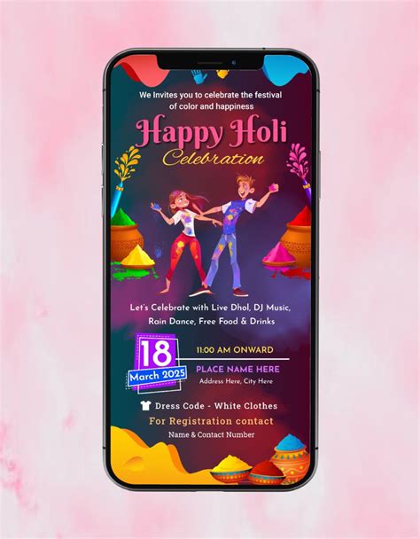 Happy Holi Celebration Invitation Card | Color Splash Theme DJ Rain Da ...