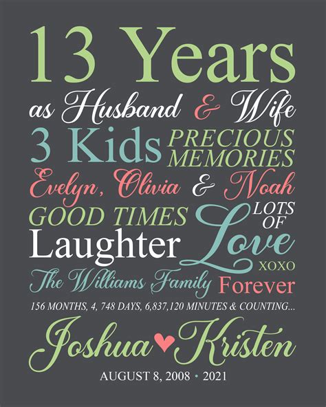 13th Anniversary, Personalized Gifts for Wife, Husband, Spouse, Married ...
