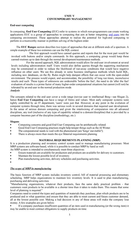 MS UNIT-V Material - Ms notes - UNIT- V CONTEMPORARY MANAGEMENT End ...