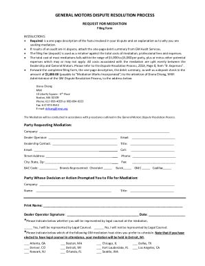 Fillable Online General Motors Dispute Resolution Process - Request for ...