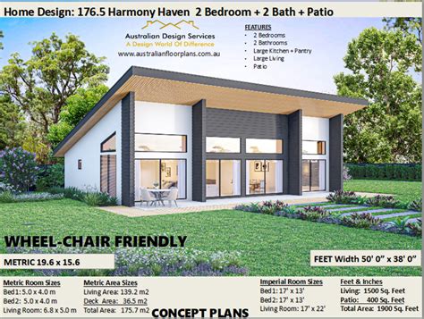 Modern 2 Bedroom House Plan / Small and Tiny House Plans / Metric Under ...