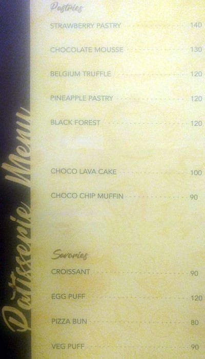 Menu at Eclair, Chennai