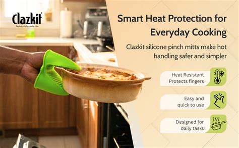 Clazkit Silicone Pot Holder Mittens – Oven-Safe, Heat-Resistant Pinch ...