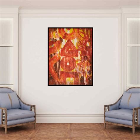 "First Sound Om": Orange Red Acrylic Painting by Subhash Gondhale ...