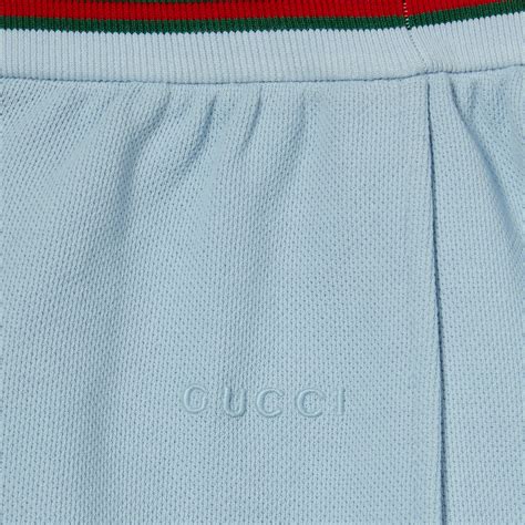Short en piqué de coton avec bande Web en bleu clair | GUCCI® Canada