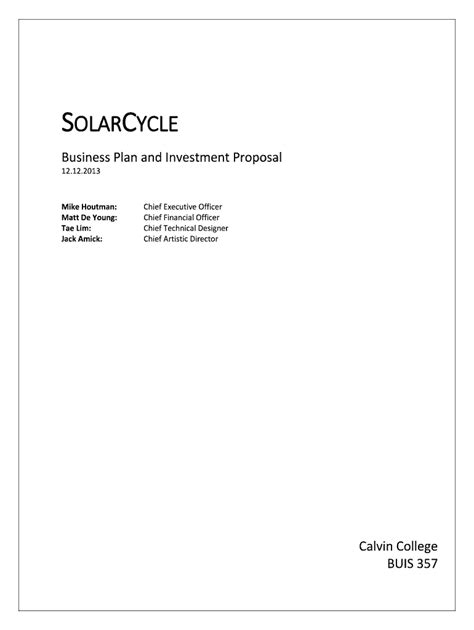 Fillable Online SolarCycle. Business Plan and Investment Proposal Fax ...