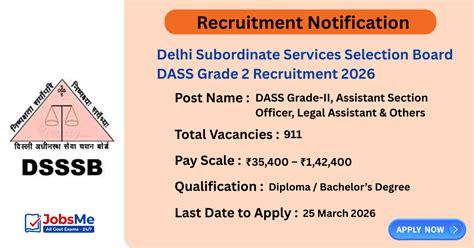 Delhi Subordinate Services Selection Board DASS Grade 2 Recruitment ...