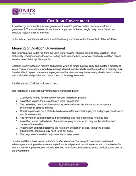 Coalition-Government - Coalition Government A coalition government is a ...