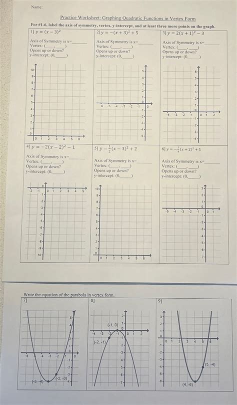 Solved Name:Practice Worksheet: Graphing Quadratic Functions | Chegg.com