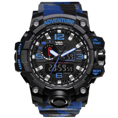 V2A Military Green Camouflage Analogue-Digital Black Dial Men's Sports ...