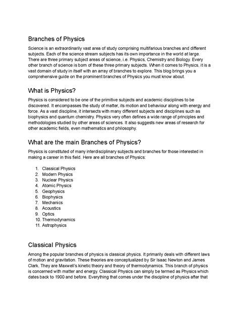 Branches of Physics | Slides Physics | Docsity