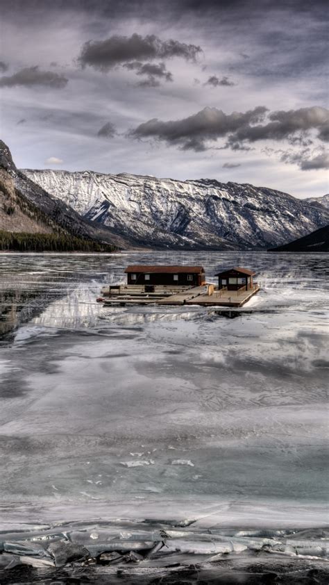 Download wallpaper winter, mountains, lake, the raft, section ...