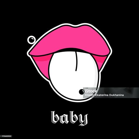 Lips With Tongue Piercing And Inscription Baby Gothic Aesthetic In Y2k 90s 00s And 2000s Style ...