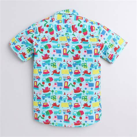 Polka Tots Half Sleeve Shirt Car Print - Light Blue – PolkaTots.in