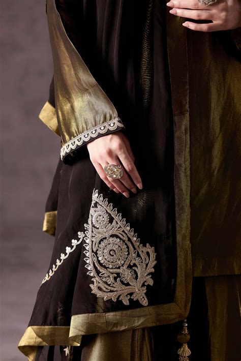 Olive Green Embellished Shimmer Tissue Silk Sharara Set