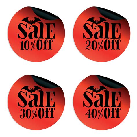 Red Halloween sale stickers set with bat 10, 20, 30, 40 percent off ...