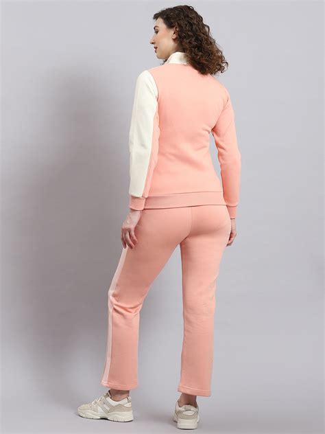 Buy Women Pink Solid Stand Collar Full Sleeve Tracksuit Online in India ...