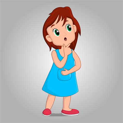 Cute Little girl thinking pose, 2d cartoon character vector 14992113 ...