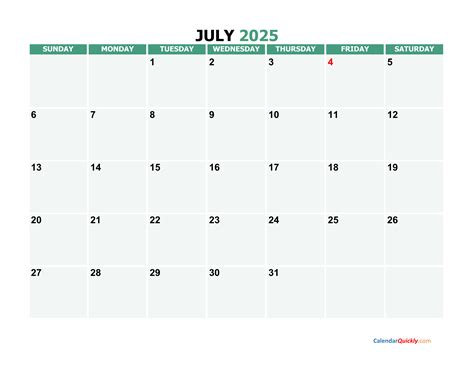 July 2025 Printable Calendar | Calendar Quickly