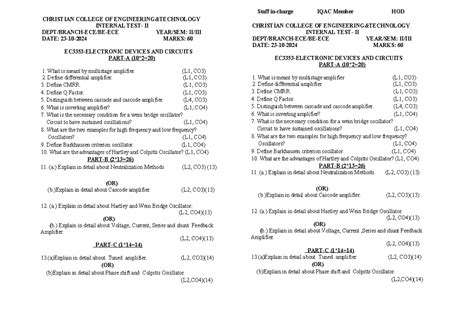 EC3353 - EDC II - Internal Questions on Amplifiers & Oscillators - Studocu