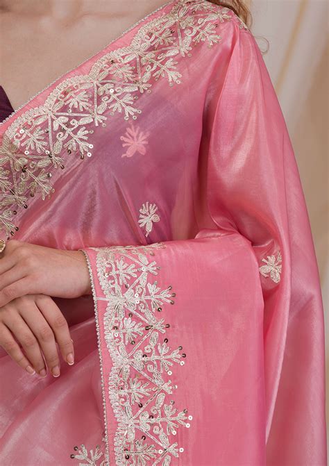 Buy Pink Gotapatti Organza Saree - Koskii