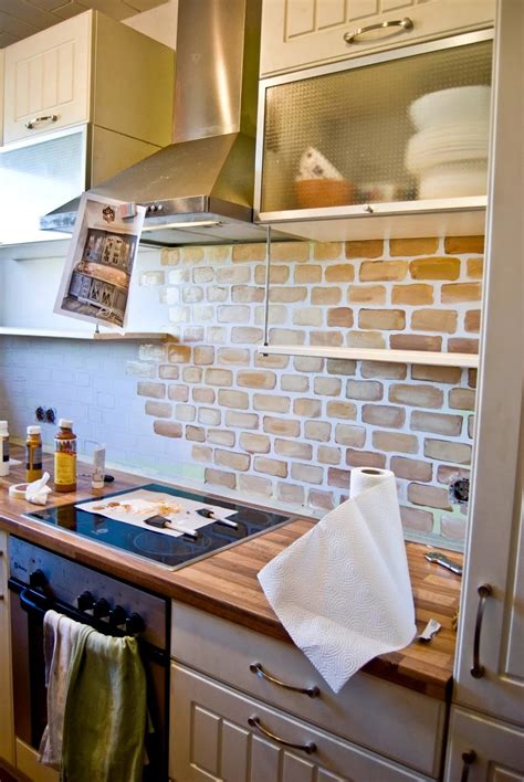 Remodelaholic | Tiny Kitchen Renovation with Faux Painted Brick Backsplash