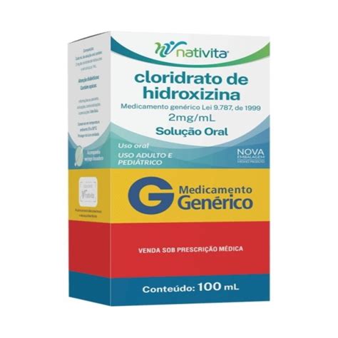CLO HIDROXIZINA MG SOLUCAO ORAL 2.00MG 100ML x 1 /ML - NATIVITA IND COMER - Cloridrato de ...