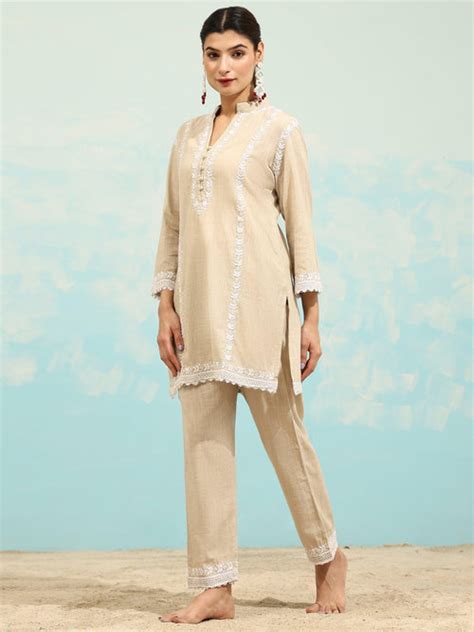 Samma Chikankari CO-ORD Set In for Women In Beige - House Of Kari ...