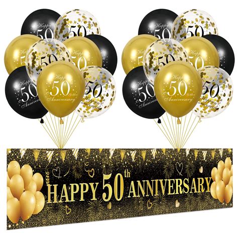 50th Wedding Anniversary Decorations Black Gold Happy 50th Anniversary ...