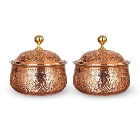 Indian Art Villa Steel Copper Casserole/Hot Pot With Deep Embossed ...