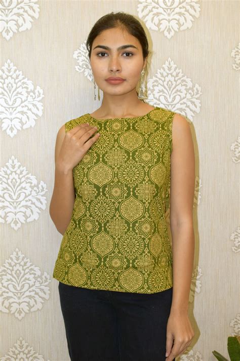 Mughal Green Boat neck short top – Jaipur Hand Block
