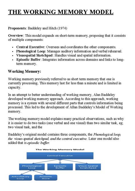 THE Working Memory Model - THE WORKING MEMORY MODEL Proponents ...