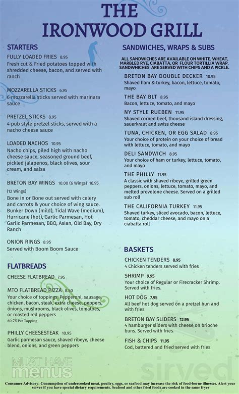 Menu - Leonardtown MD's Ironwood Grill | Sirved