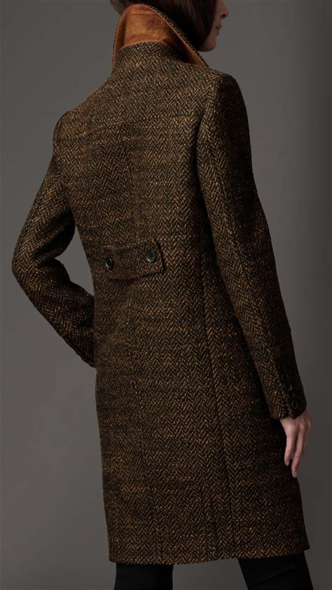 Burberry Oversize Herringbone Tweed Pea Coat in Brown - Lyst