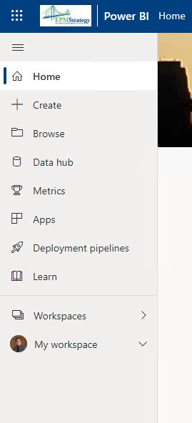 Image result for Create a Power Bi Workspace Menu