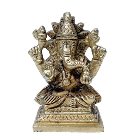 Brass Murti Lord Ganesha Is Sitting On Throne - 3 × 2 Inches | 3.5 × 3 ...