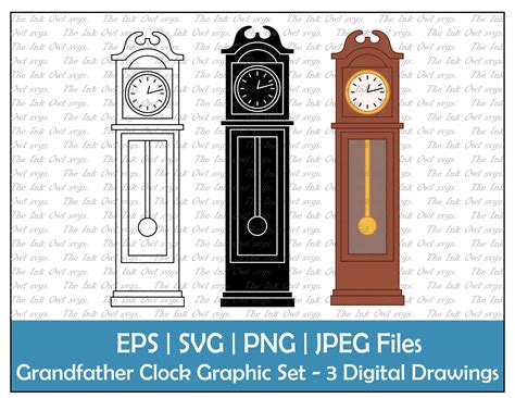 Grandfather Clock Vector Clipart Set / Outline & Stamp Drawing - Etsy ...