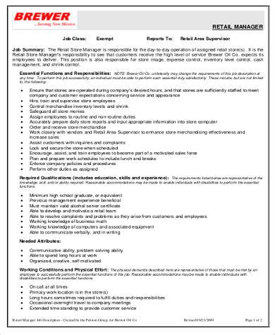 Image result for Retail Manager Job Description Sample