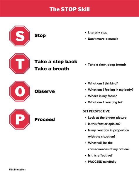STOP Skill Printable Poster | Coping Skill | Mental Health Anxiety Depression BPD Bipolar ...
