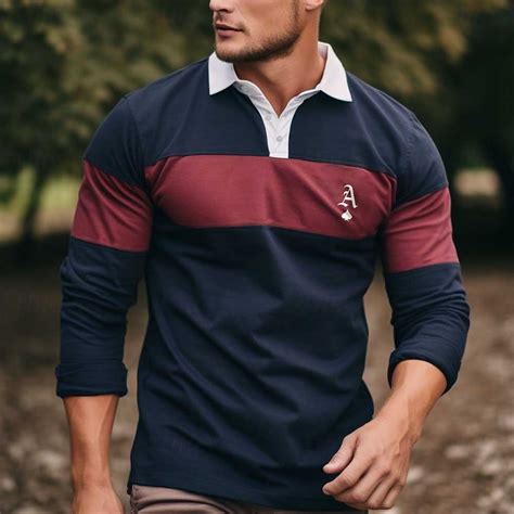 Men's Striped Rugby Polo Shirts Long Sleeve Polo Shirts Collared Shirts ...
