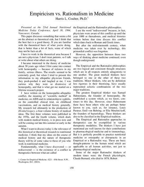 Empiricism vs. Rationalism in Medicine | Exams Medicine | Docsity
