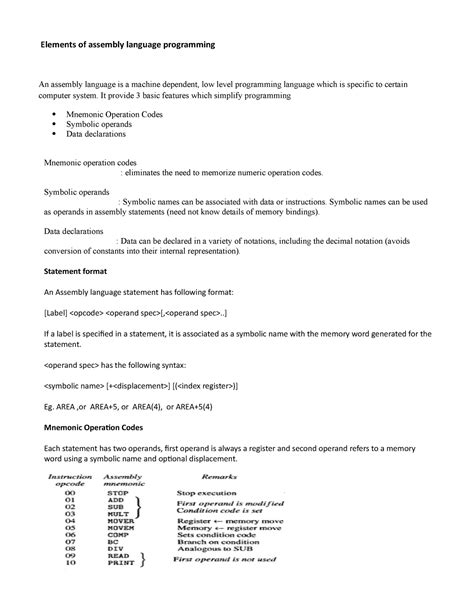 Elements of assembly language programming - It provide 3 basic features ...