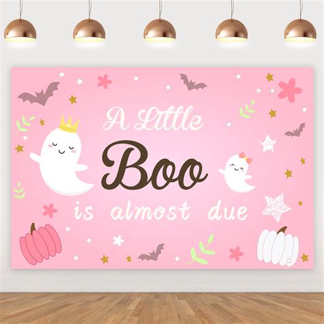 Pink A Little Boo Is Almost Due Backdrop, Halloween Baby Shower ...
