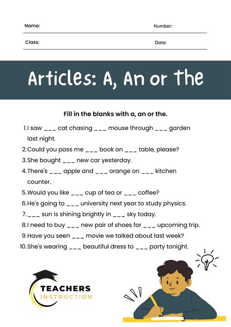 Article Worksheet For Grade 1 - Worksheets Library