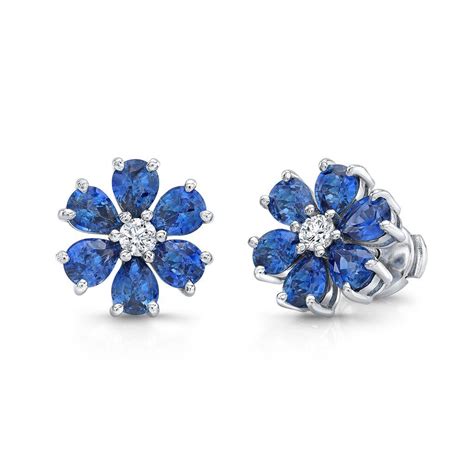 Sapphire & Diamond Flower Earrings | Stud earrings, Flower earrings ...