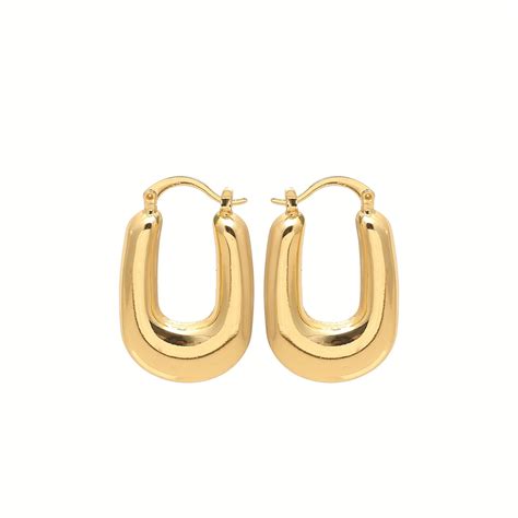 Gold-Plated U-Shaped Hoop Earrings with Bold Contemporary Silhouette a ...