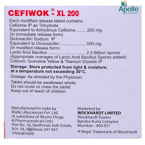 Cefiwok XL 200 Tablet 10's Price, Uses, Side Effects, Composition ...