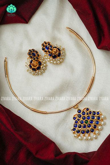 Blue - Kalini- Kemp pipe Neckwear with earrings - south indian customi ...